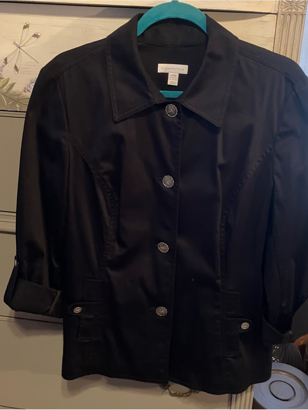 Charter Club Black Button-Front Blazer Jacket